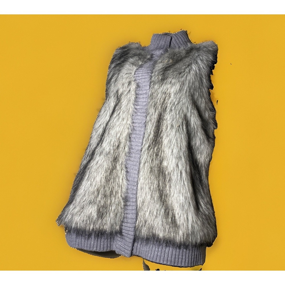 Michael Kors Gray Faux Fur & Wool Blend Knit Sweater Vest Size Medium